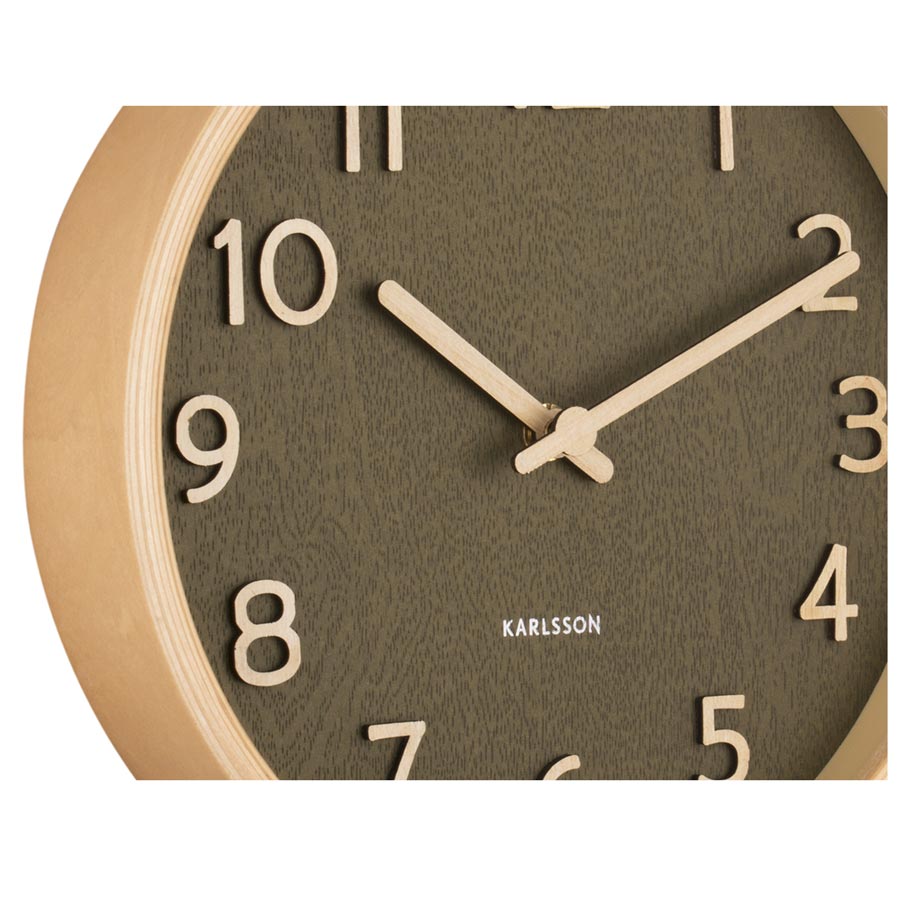 Pure Wood Grain Wall Clock - Small Moss Green