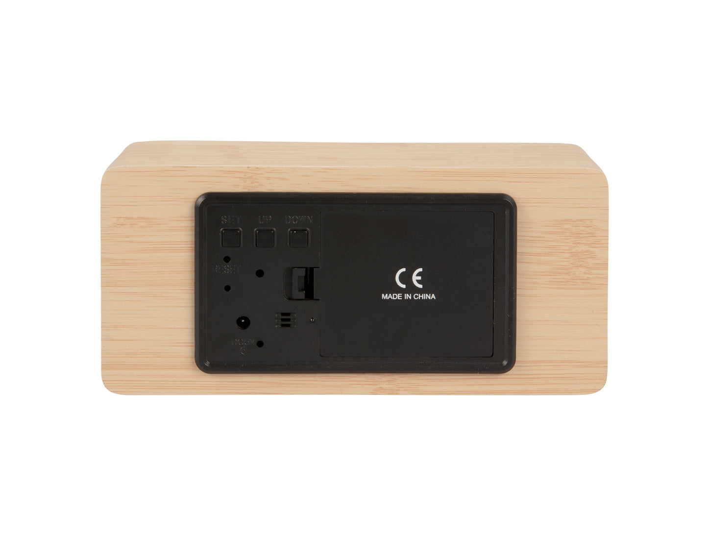 Silver Mirror LED Alarm Clock (USB) - Light Wood