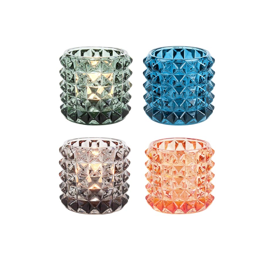 Glass Tea Light Diamond Cut - Set/4