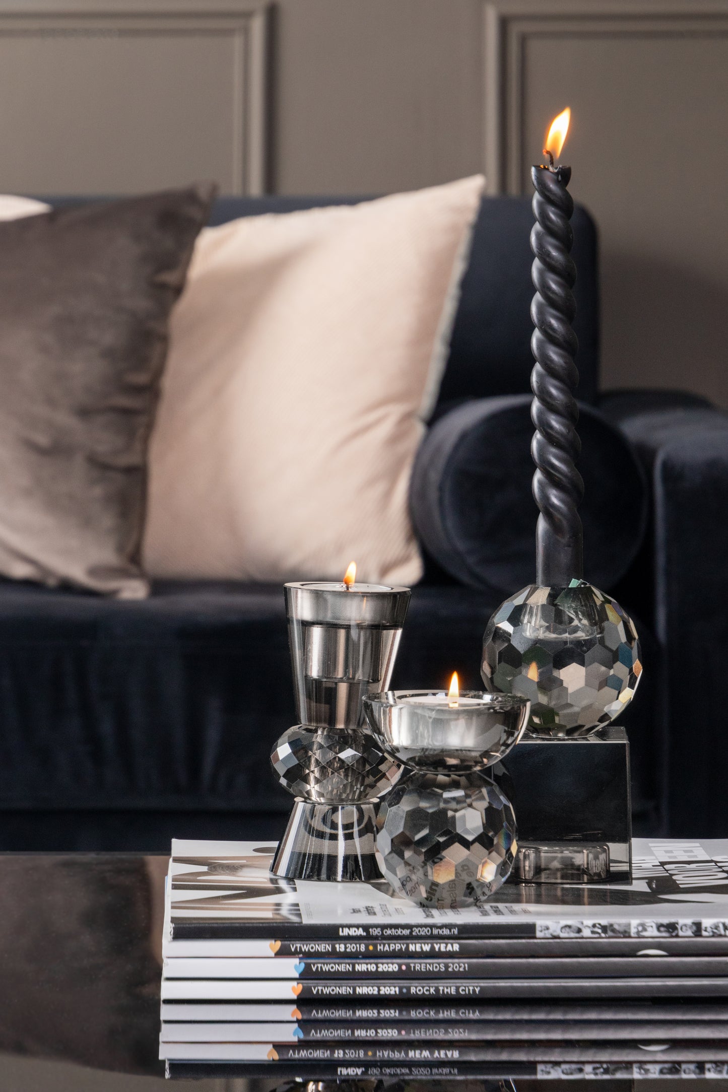 Crystal Art Glass Candle Holder - Duo Cone Clear