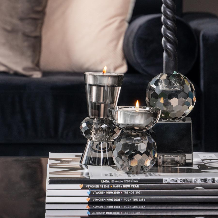Crystal Art Glass Candle Holder - Duo Cone Clear