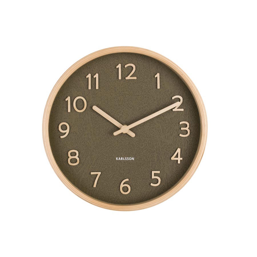 Pure Wood Grain Wall Clock - Small Moss Green