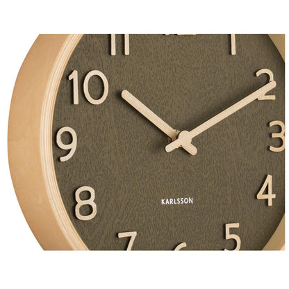 Pure Wood Grain Wall Clock - Small Moss Green