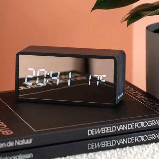 Copper Mirror LED Alarm Clock (USB) - Black Wood