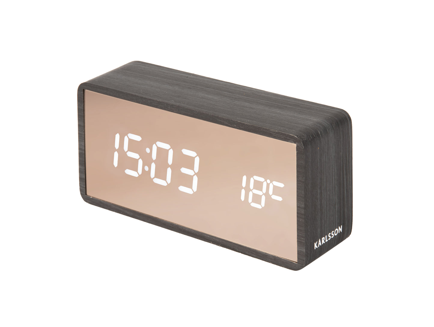Copper Mirror LED Alarm Clock (USB) - Black Wood