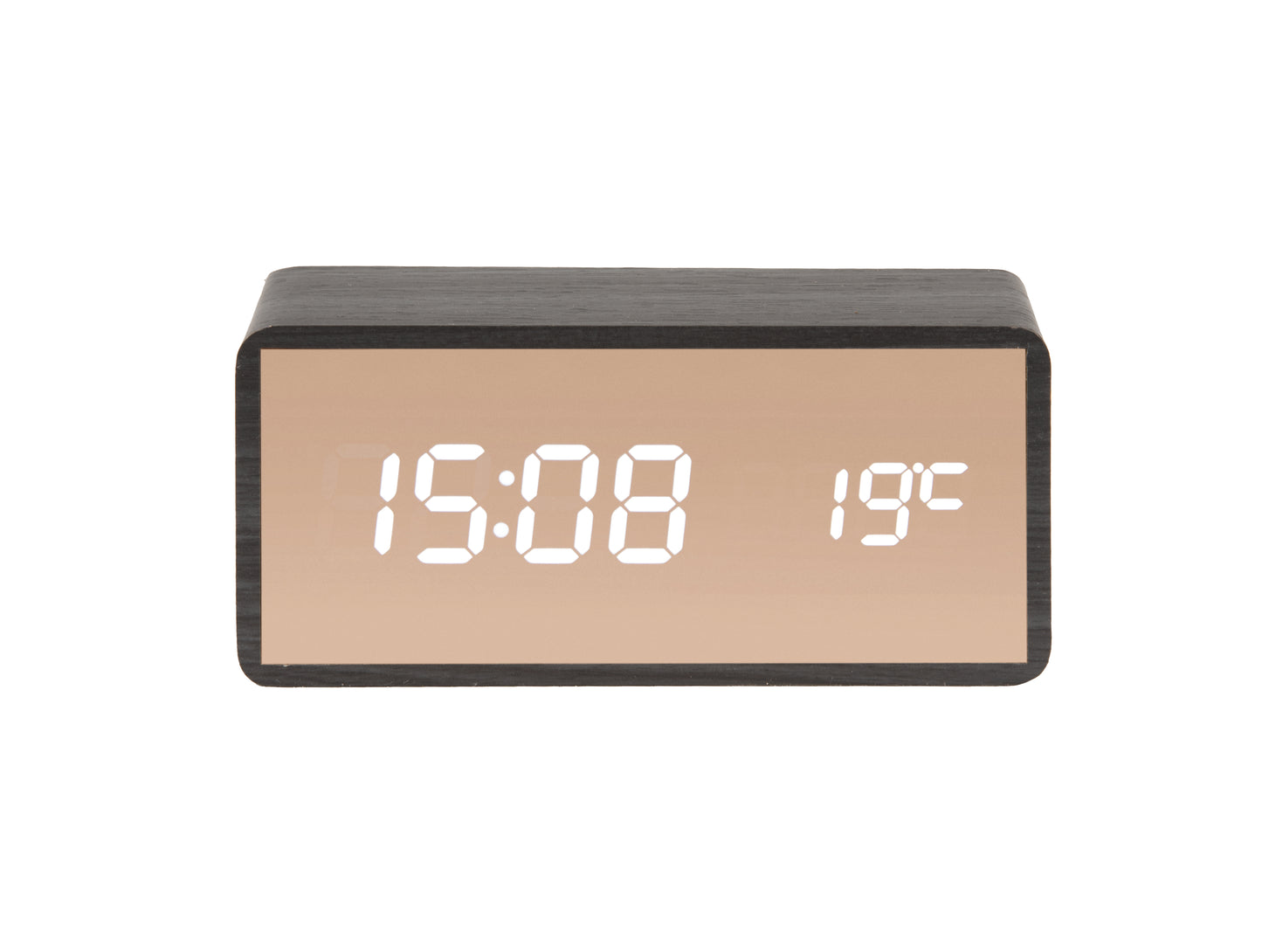Copper Mirror LED Alarm Clock (USB) - Black Wood