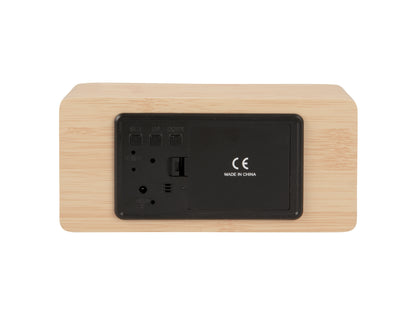Silver Mirror LED Alarm Clock (USB) - Light Wood