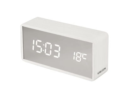 Silver Mirror LED Alarm Clock (USB) - White Wood