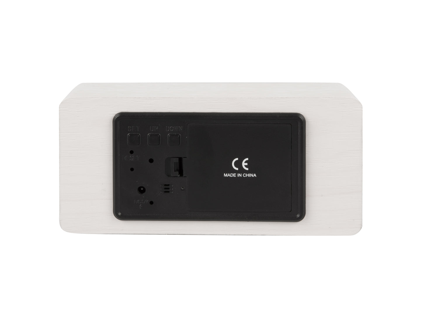 Silver Mirror LED Alarm Clock (USB) - White Wood