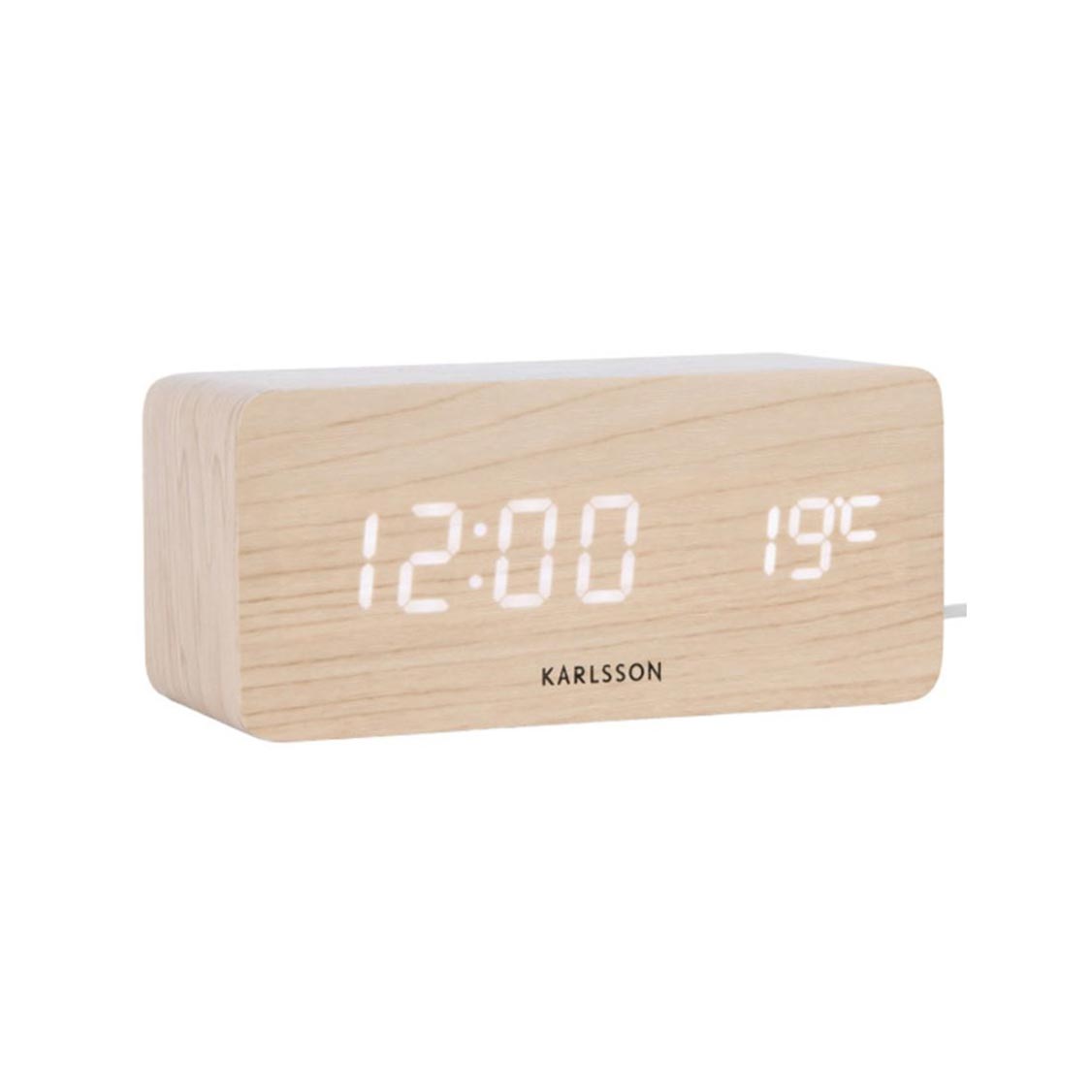 Block LED Alarm Clock w. Phone Charger (USB) - Light Wood [PRE- ORDER JULY]