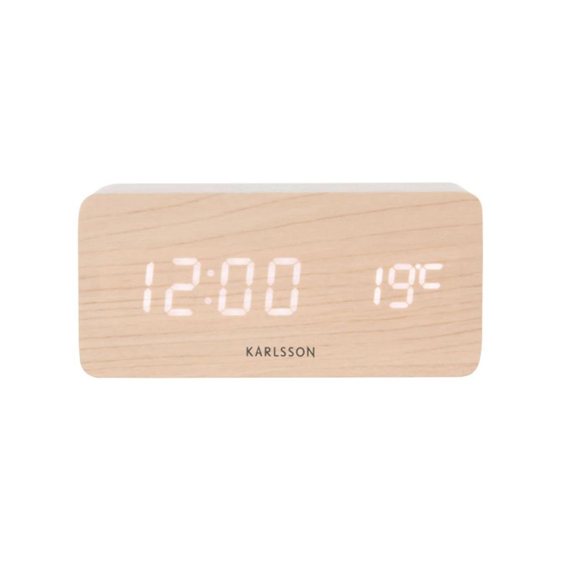 Block LED Alarm Clock w. Phone Charger (USB) - Light Wood [PRE- ORDER JULY]